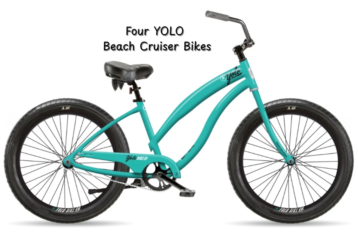 Four YOLO beach cruisers bikes included—ride the coast in style! 🚲