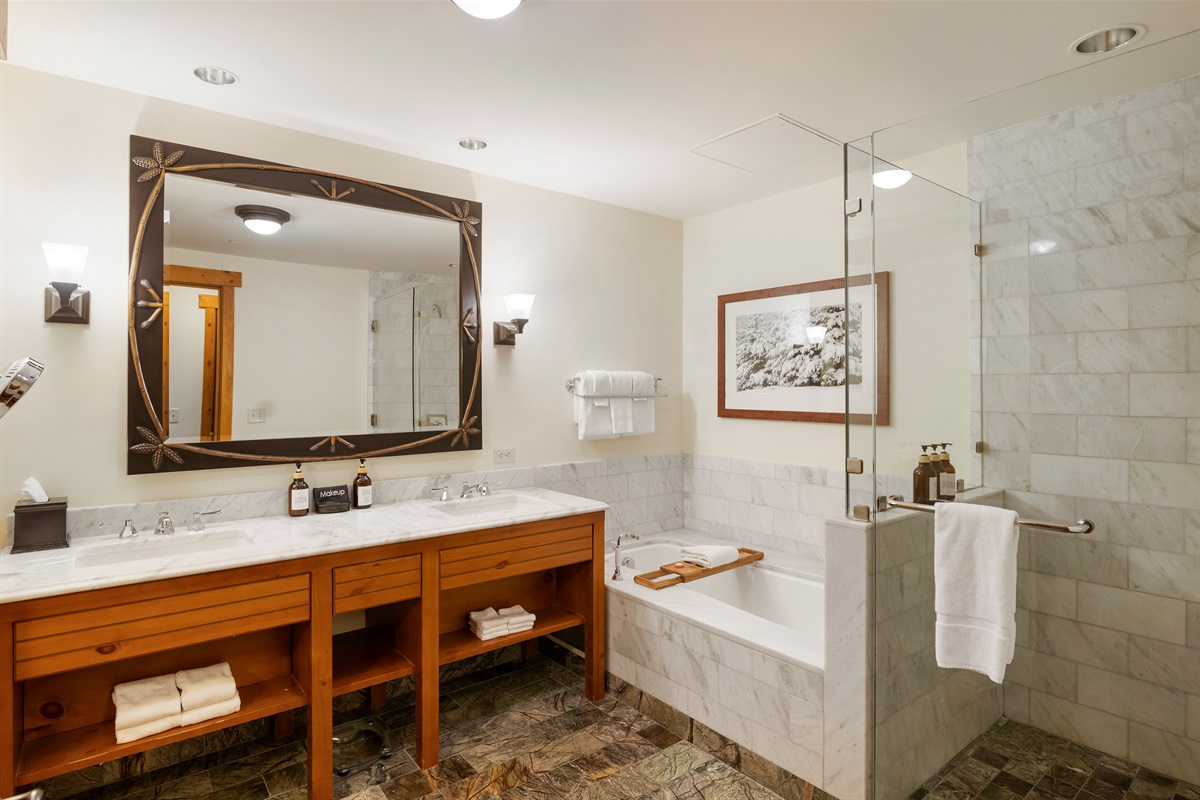 Beautiful bath with soaking tub and glass shower