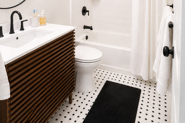 Updated bathroom with tub/shower combo, modern vanity, and clean contemporary finishes