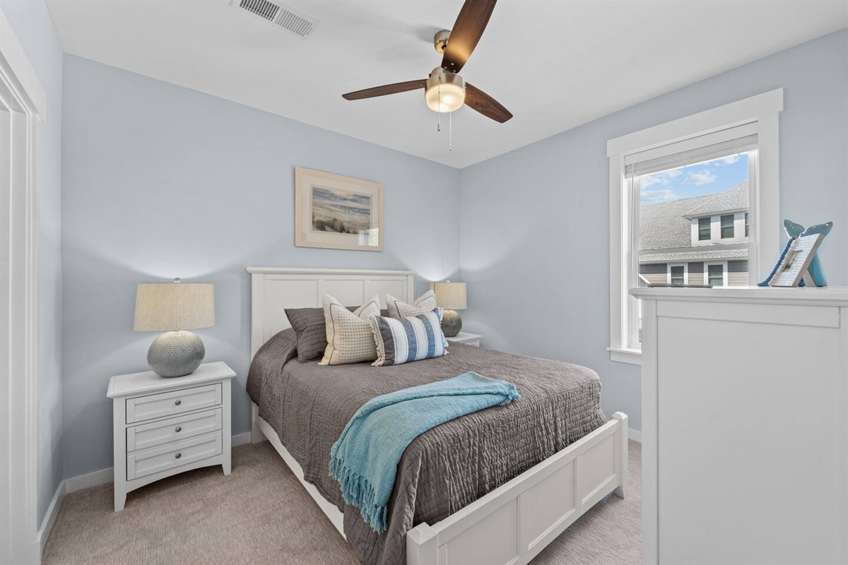 Queen Bed with Ensuite bath, TV, and walk-in closet
