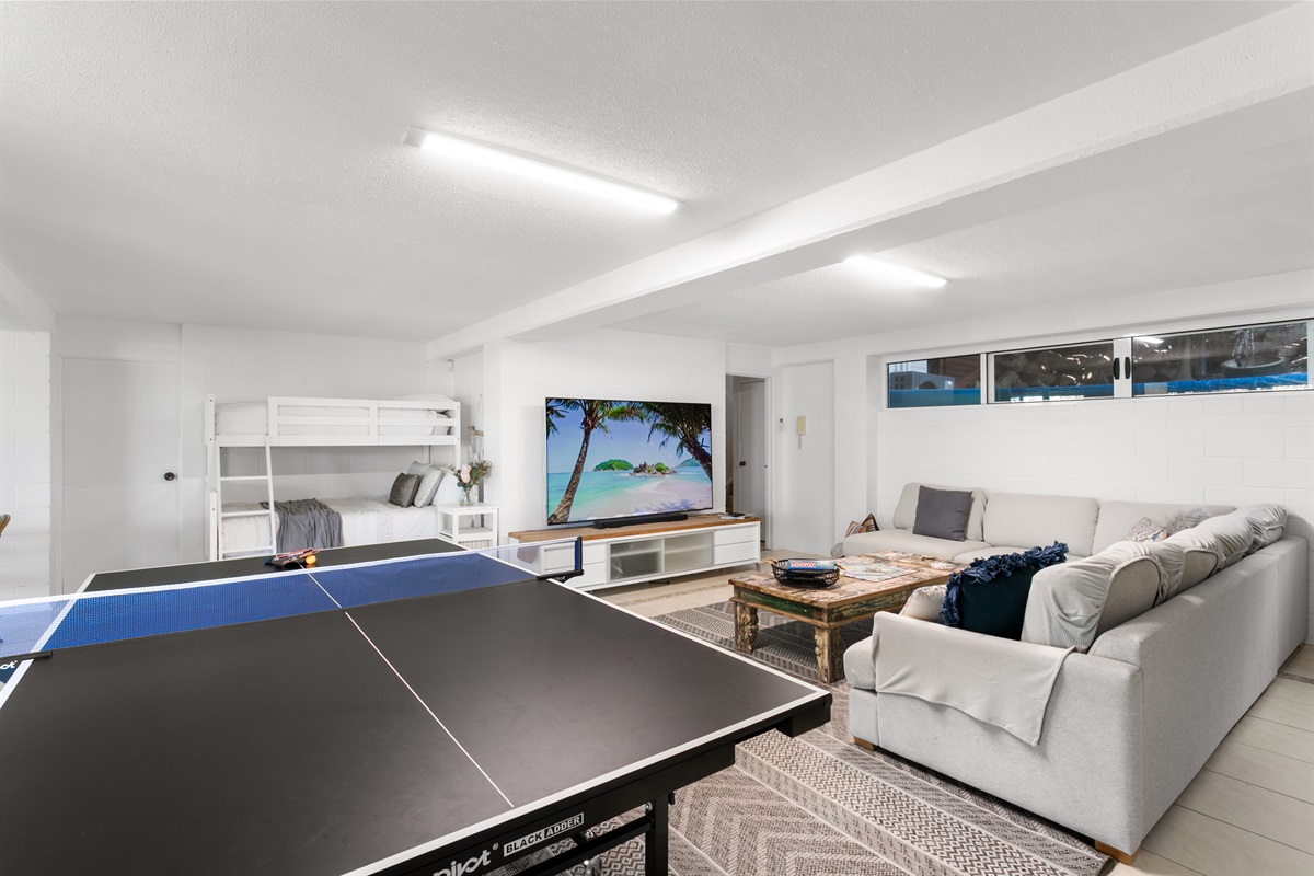 Challenge your family to a game of indoor table tennis or watch a movie on the huge TV!