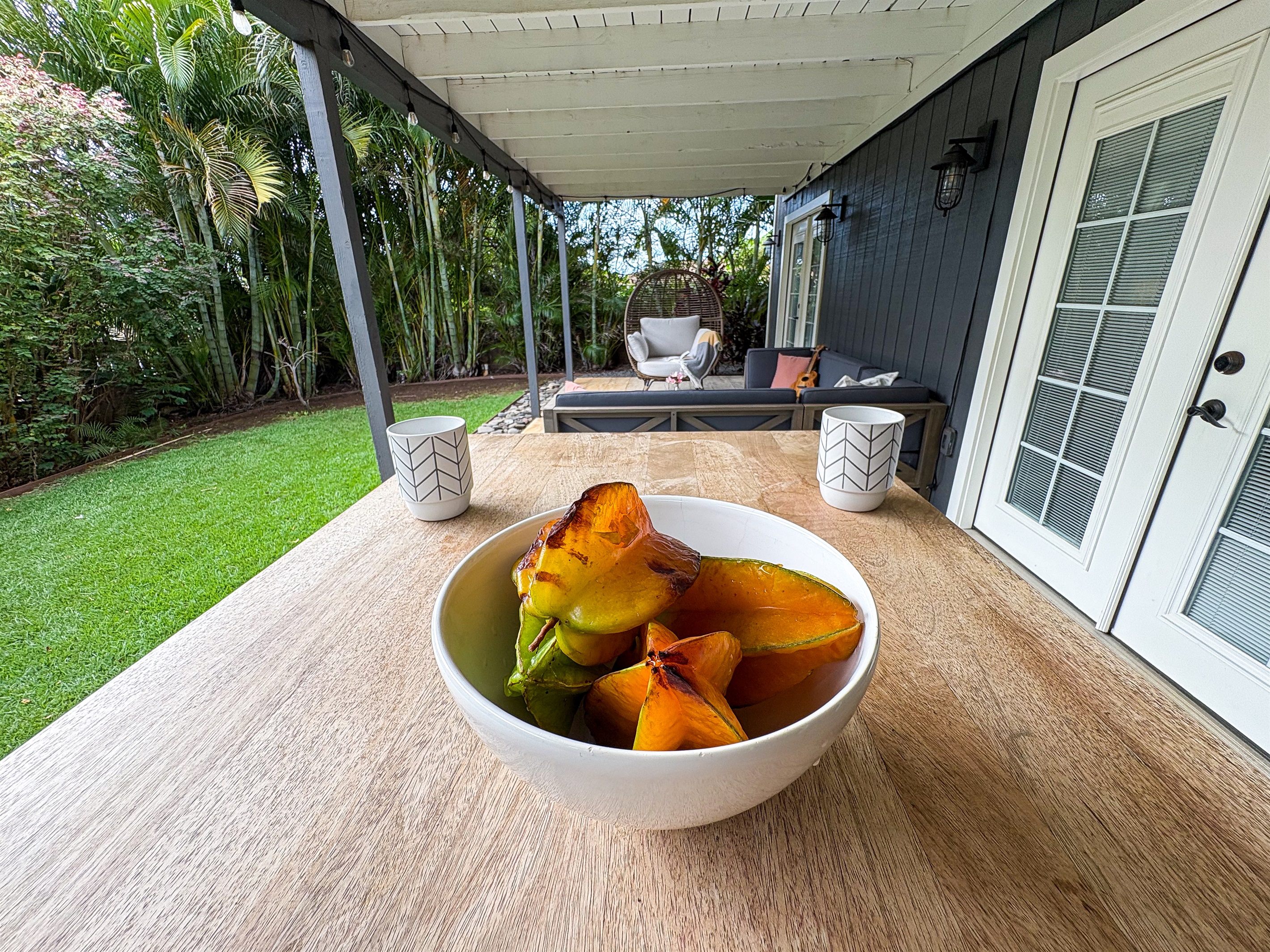 pick starfruit and limes from our trees