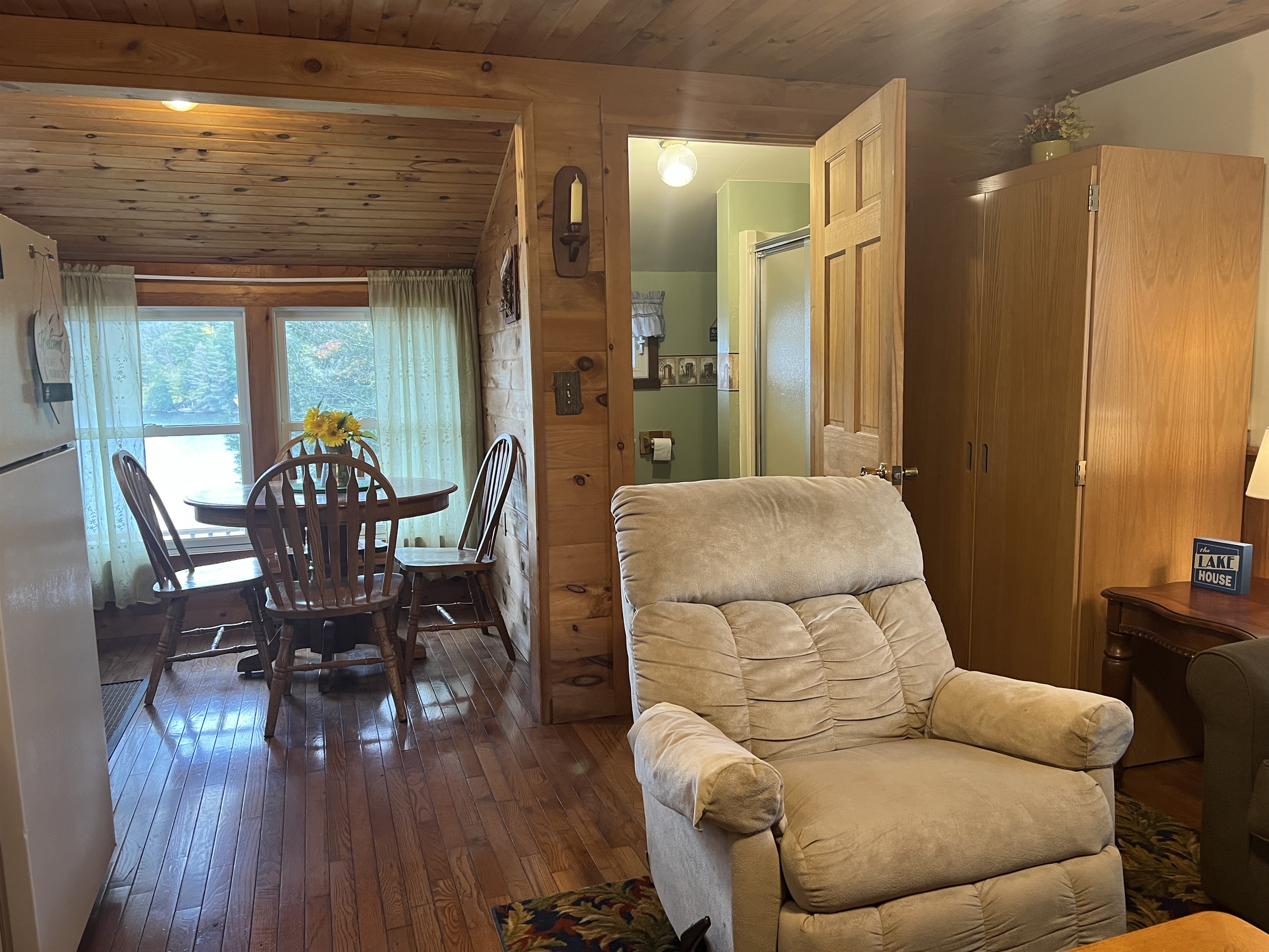 Living room, bathroom and dining nook