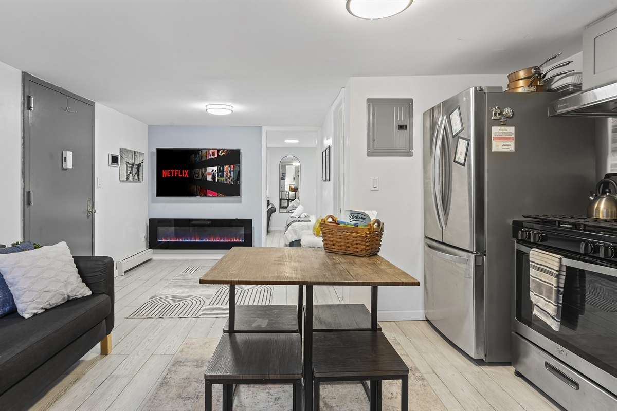 Gather around the table, enjoy home cooked meals, then drift into the living space for relaxed evenings by the fireplace.