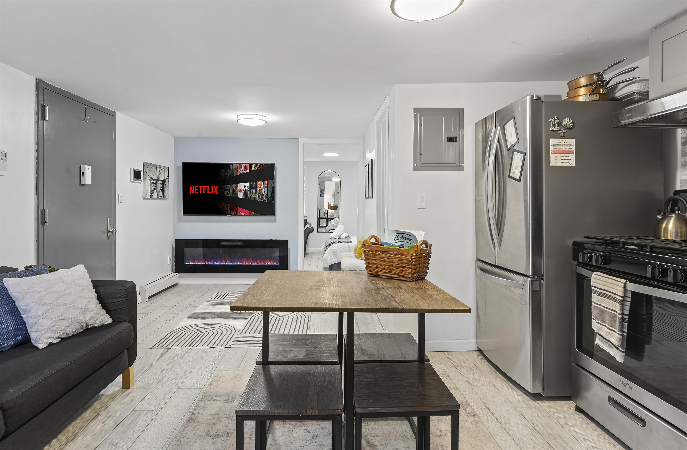 Gather around the table, enjoy home cooked meals, then drift into the living space for relaxed evenings by the fireplace.