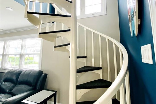 Spiral staircase to 2nd floor.