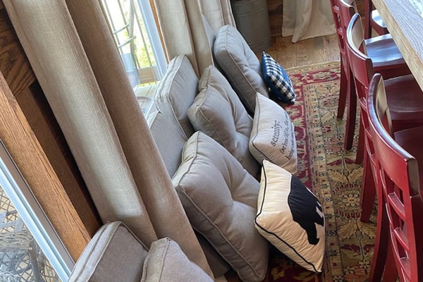 Deck furniture cushions. One set for each chair. We ask that you put these back inside upon leaving.