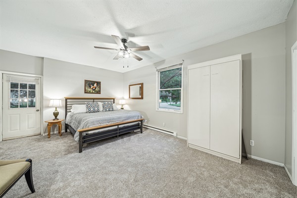 When not in use, the Murphy bed pops right back up and out of the way!