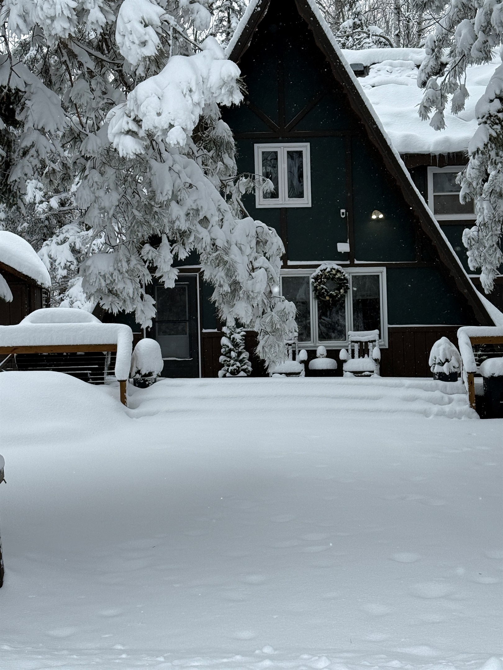 Snowed in at the Rocky Pines UP A -Frame.  The snowfall is magical in the upper peninsula.