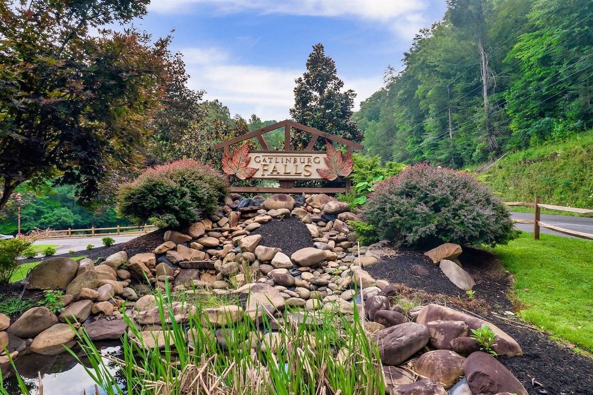 Entrance to our neighborhood, Gatlinburg Falls.