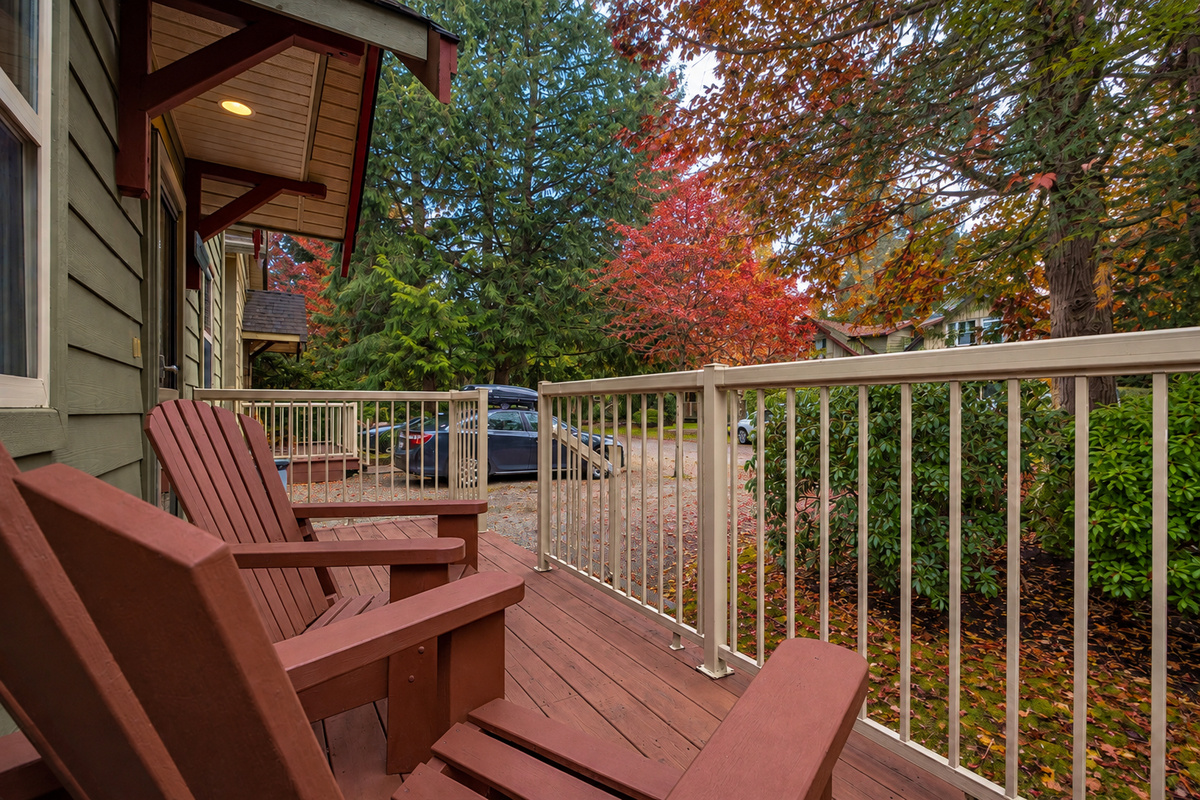 Lovely front deck for coffee and cocktails