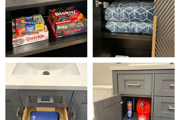 From board games neatly stacked for entertainment, to well-folded towels ready for use, every compartment serves a thoughtful purpose.