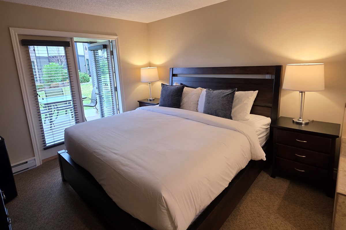 Unit A. Double glass doors leading to private patio right off bedroom. Note all the natural light.