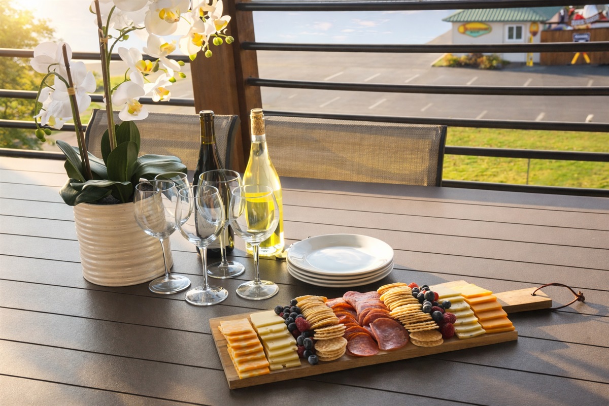 Lake view balcony with outdoor seating for 8