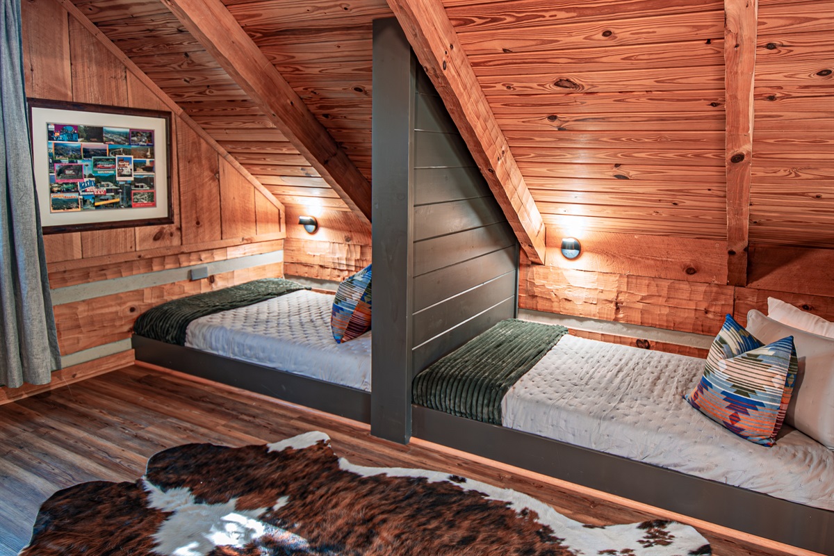 Snuggle up with a book in our custom bunk bed loft on memory foam mattresses! Personal reading lights with USB chargers make these nooks extra convenient!