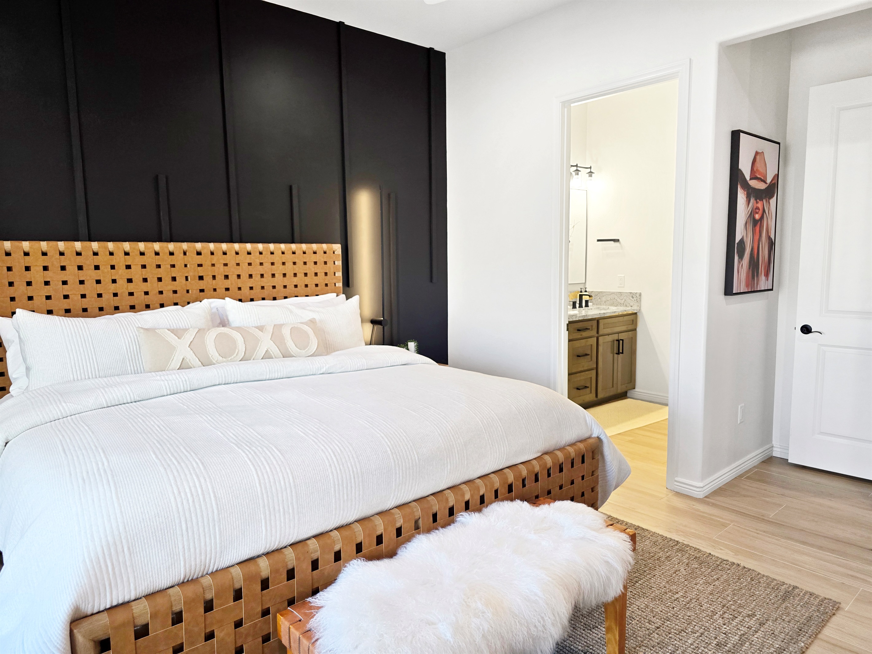 Primary bedroom with king bed.