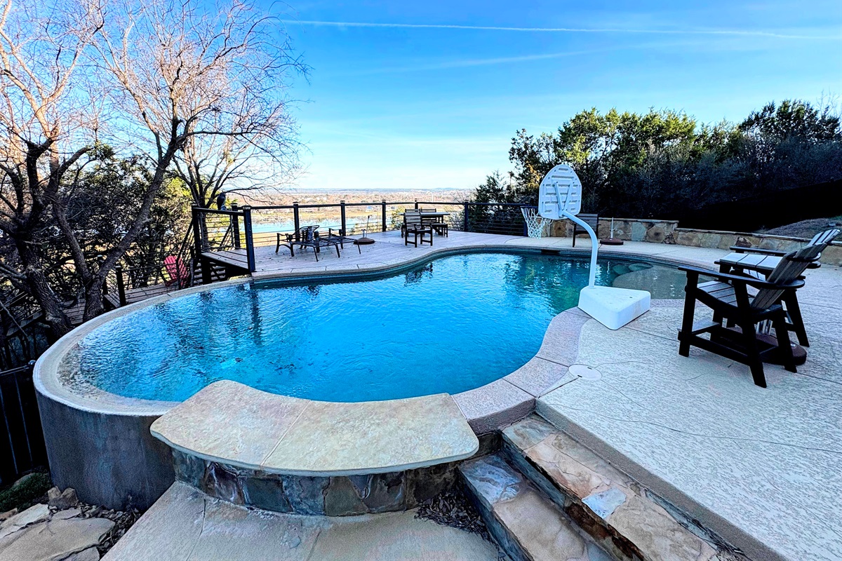 Pool with lake view
