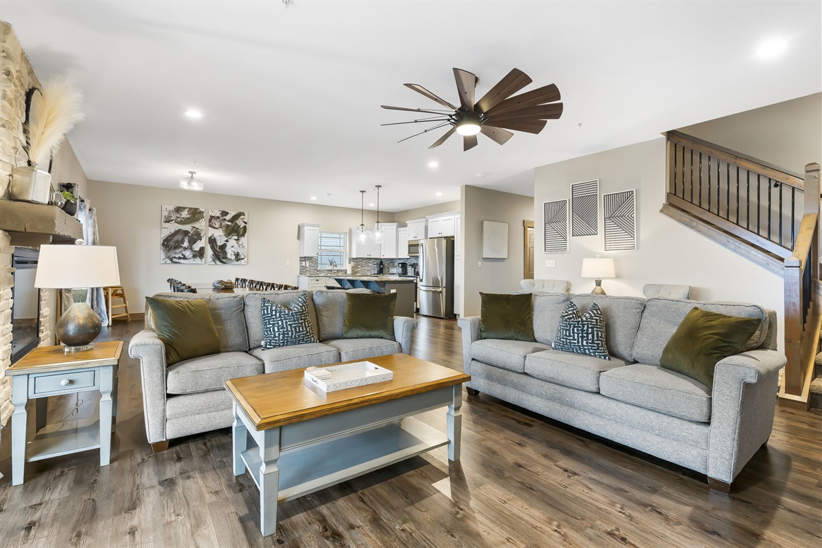 Comfy sofas in the upstairs living room