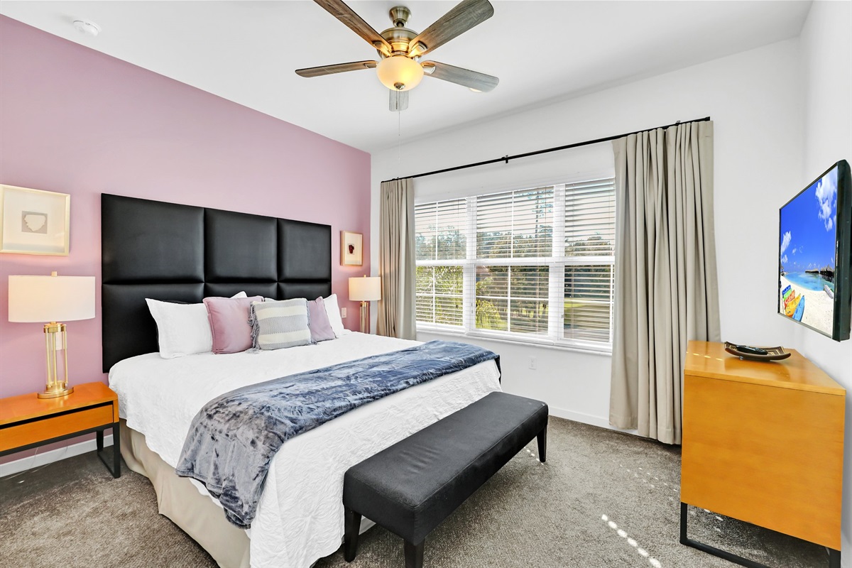 Primary bedroom with king bed