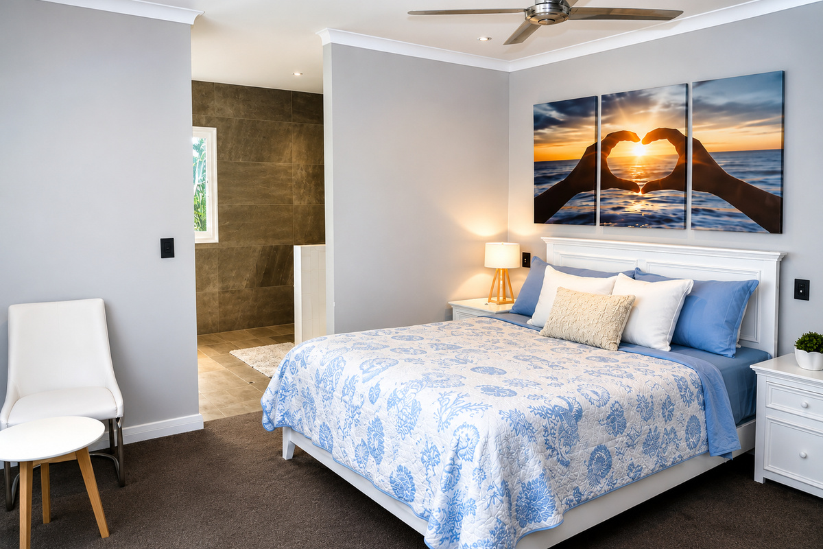 at Sant’s Beach Retreat Hillarys adds another queen bedroom for a coastal Perth stay close to beaches and marina dining.