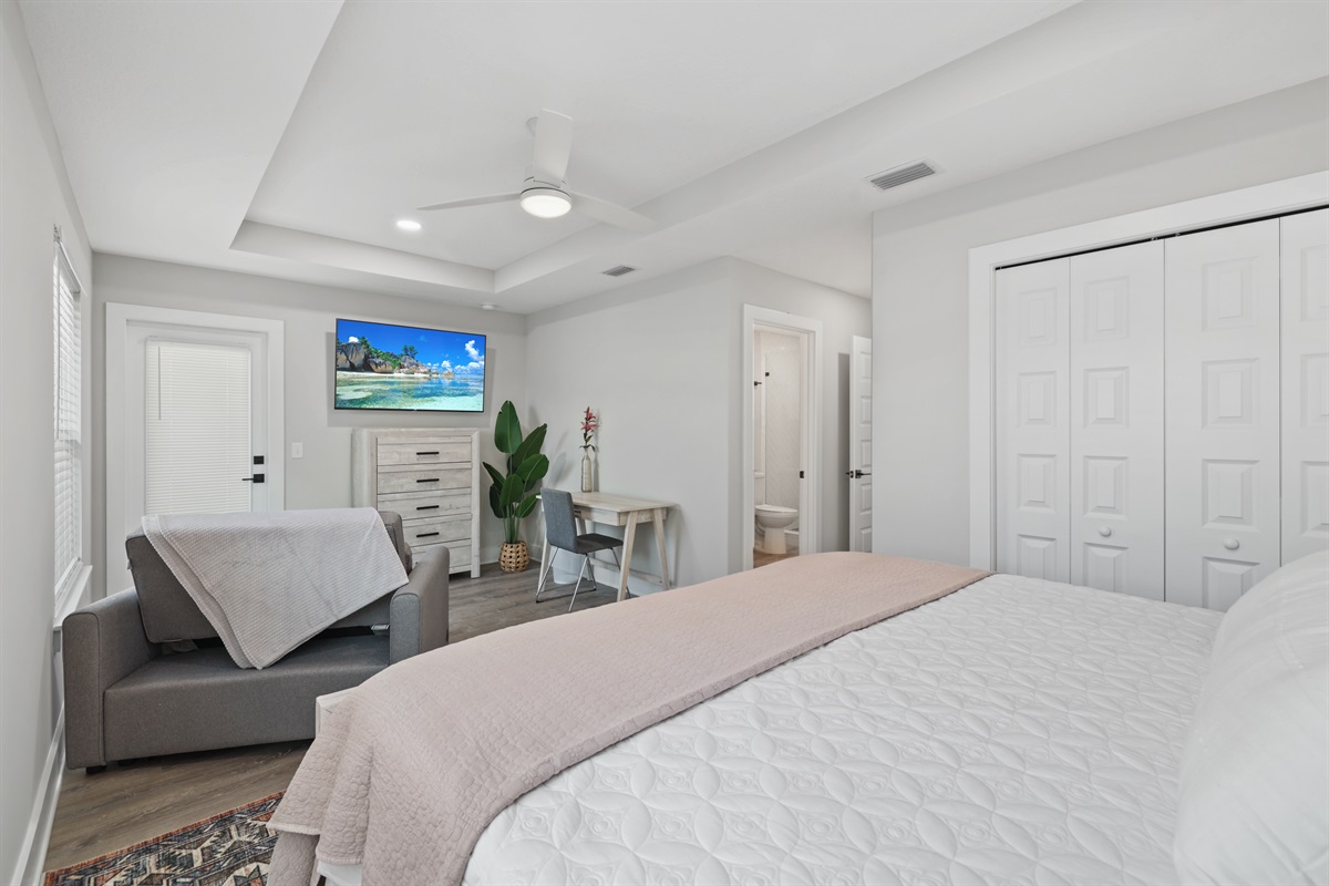 equipped with large tv and chair that converts to additonal sleeping 