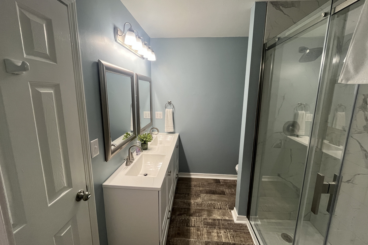 Master bath. Double vanity with walk-in shower. 