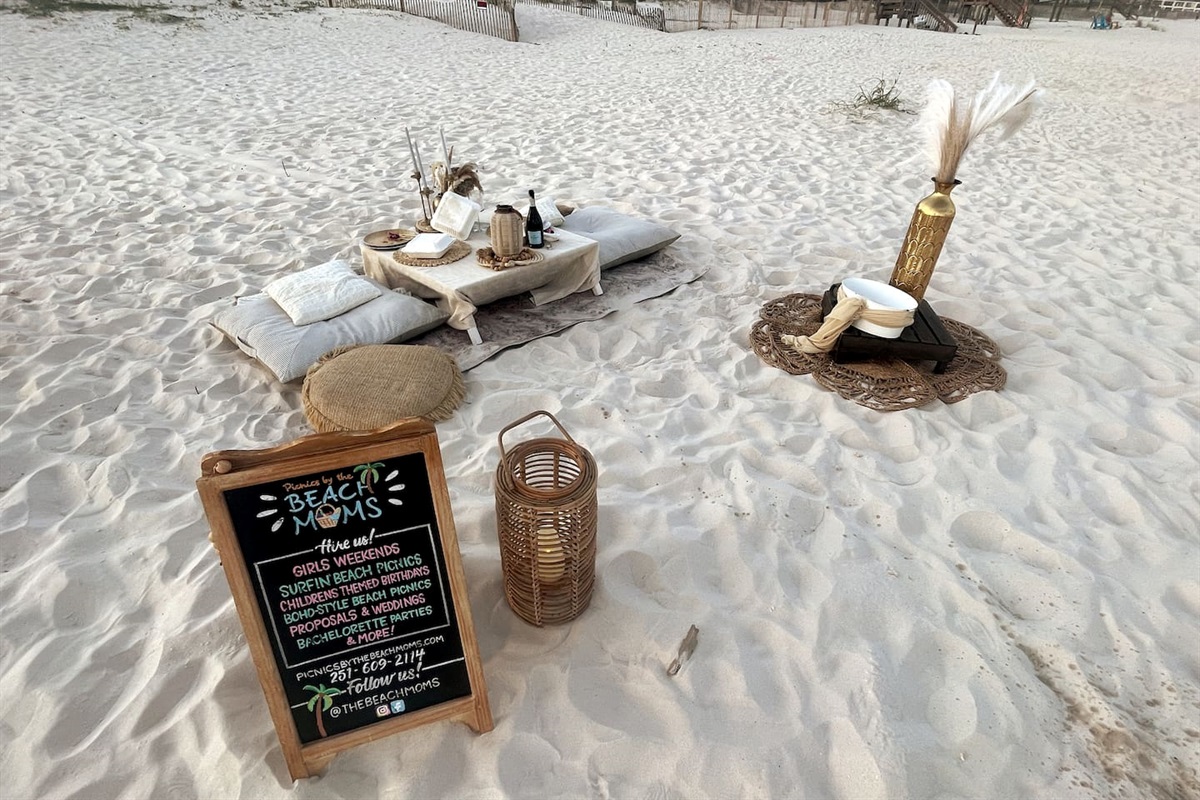 Want to picnic on the beautiful white sand beach? Call and book with these ladies for a cozy, stylish beach setup at Gulf Shores!
