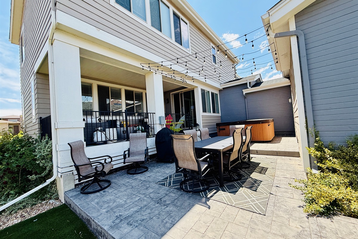 Lower patio with outdoor seating and lighting!
