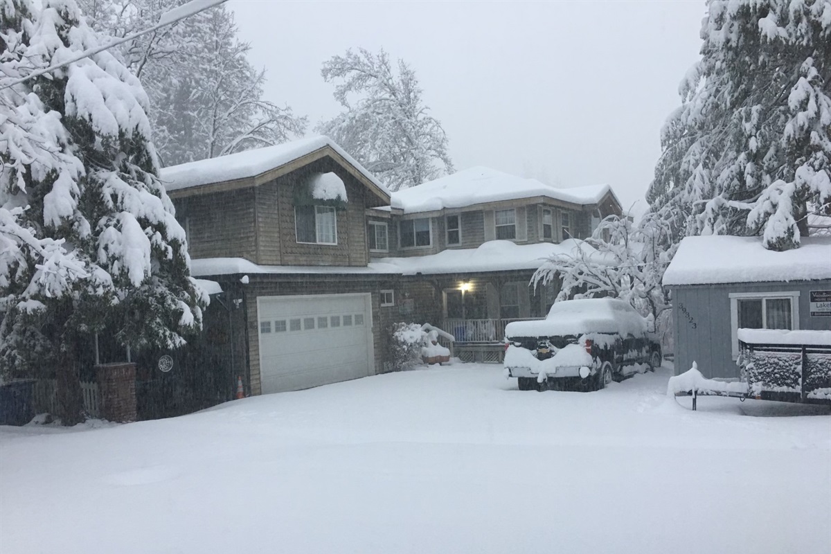 Home after a winter snowstorm