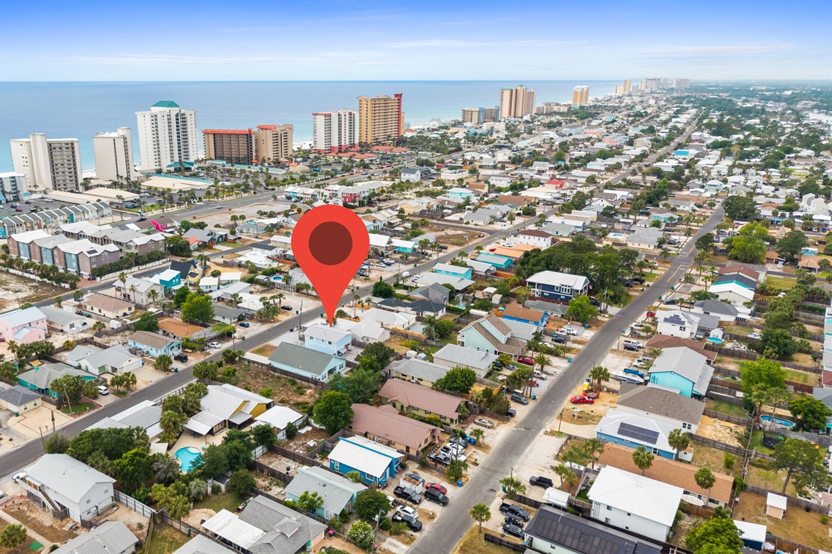 Aerial of Area with Pin where House is located at.