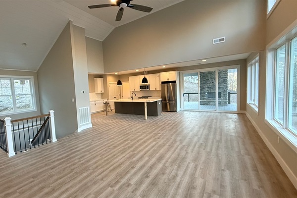 View of great room and kitchen.