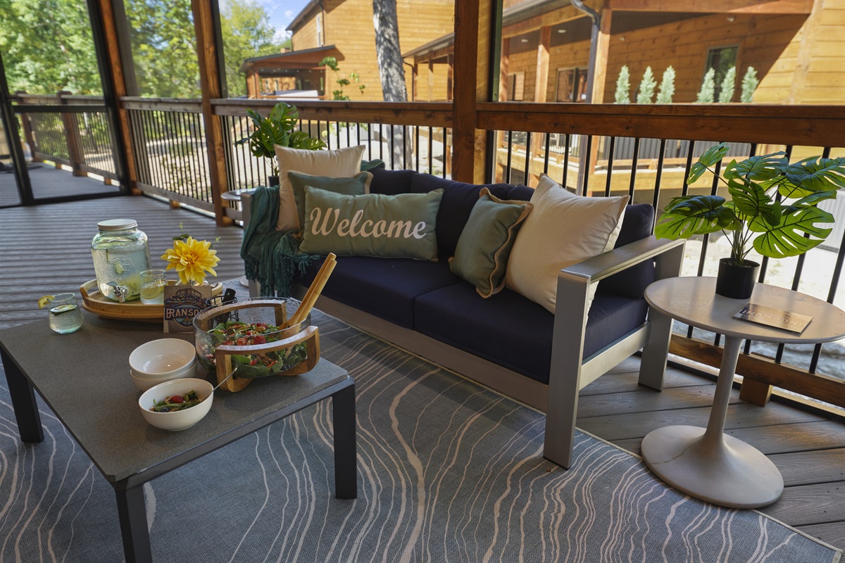 Enjoy a snack on the screened in deck without the bugs!