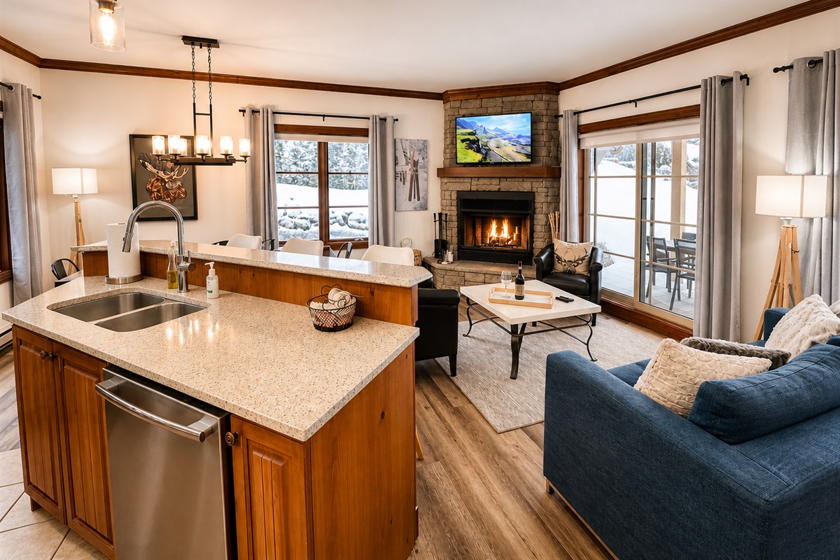 Living Room with wood fireplace