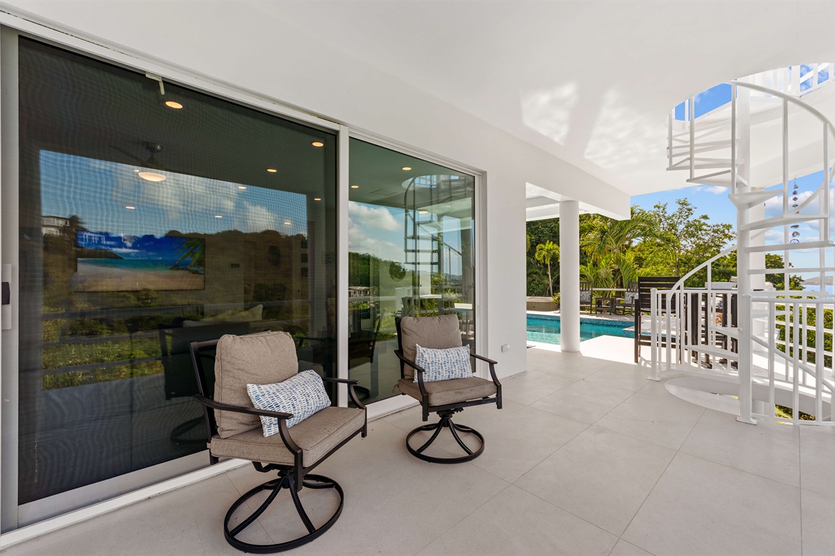 Covered poolside seating