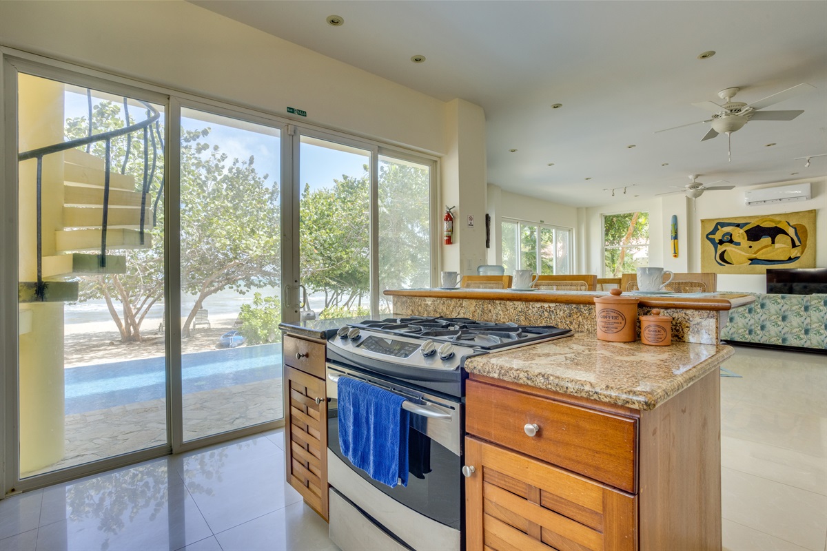 Open concept kitchen for entertainment and TV view