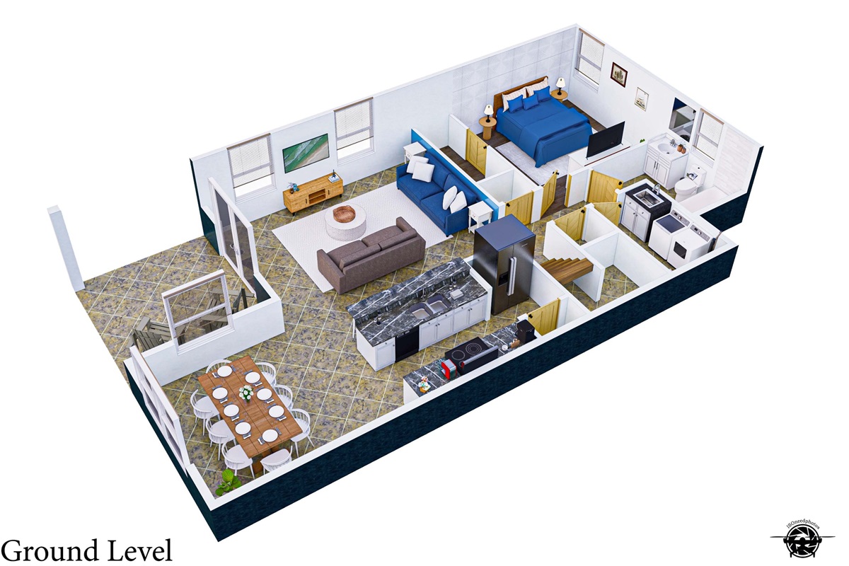 The first floor: open, spacious, and designed to keep everyone together. 