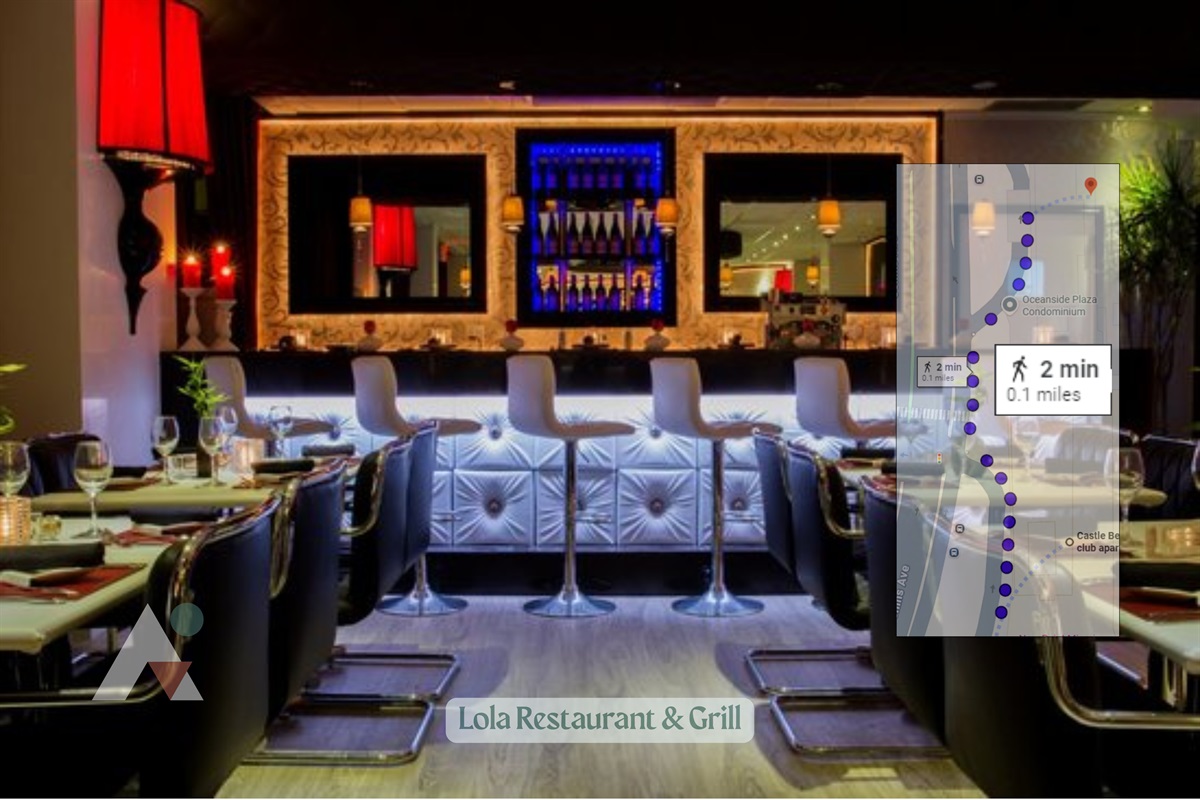 Lola Restaurant & Grill is a stylish, modern eatery located next door at 5555 Collins Avenue in the Oceanside Plaza building. It serves upscale international cuisine in a sophisticated, lounge-style setting. 