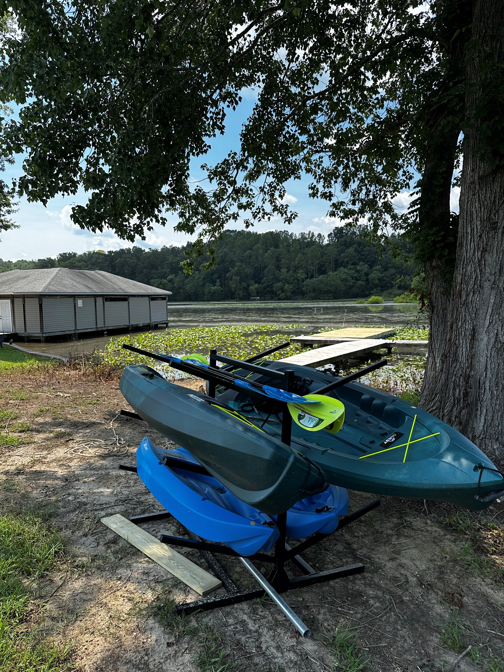 Take an adventure using the 2 adult kayaks and the 2 child kayaks provided.