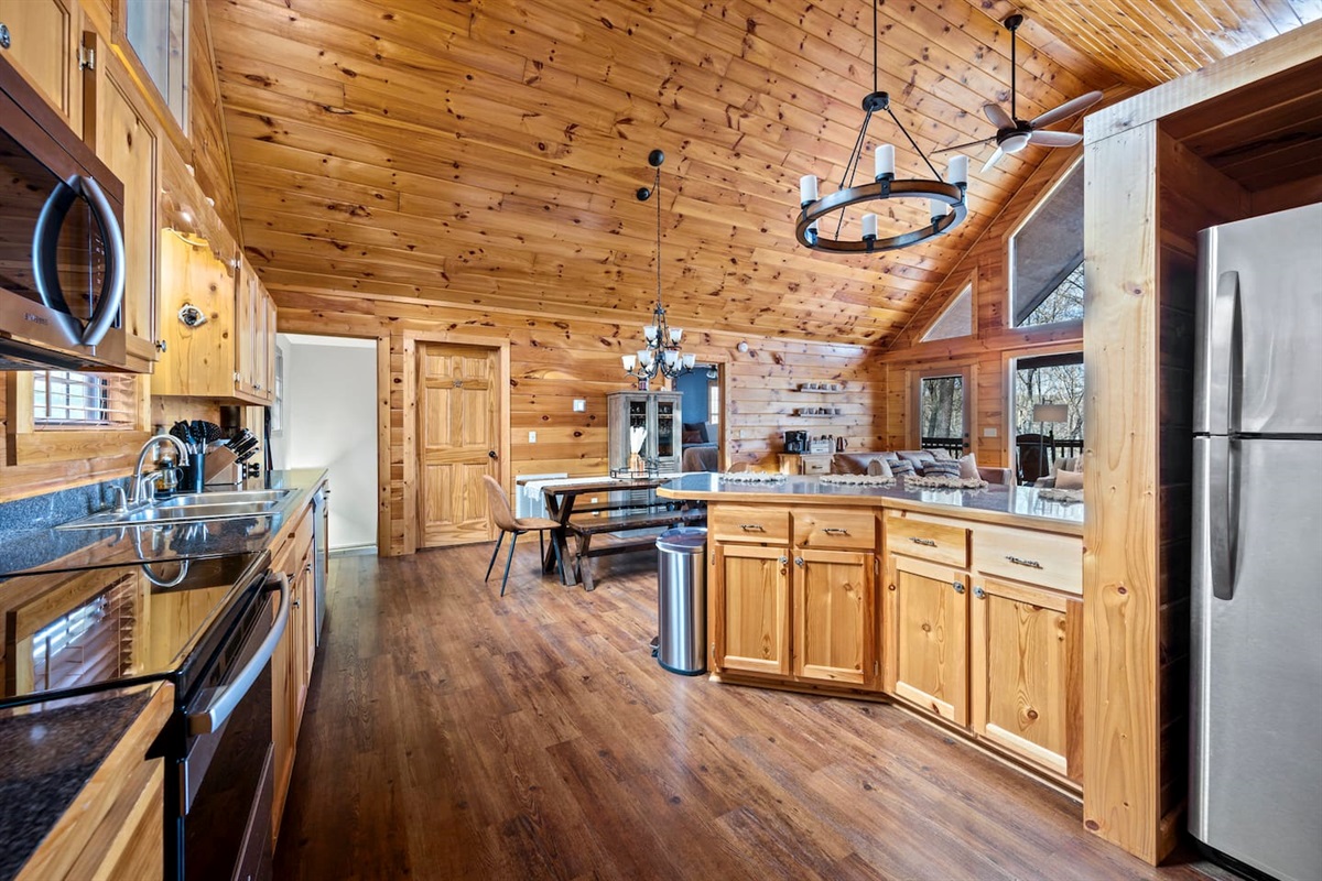 Stainless appliances in the spacious kitchen.