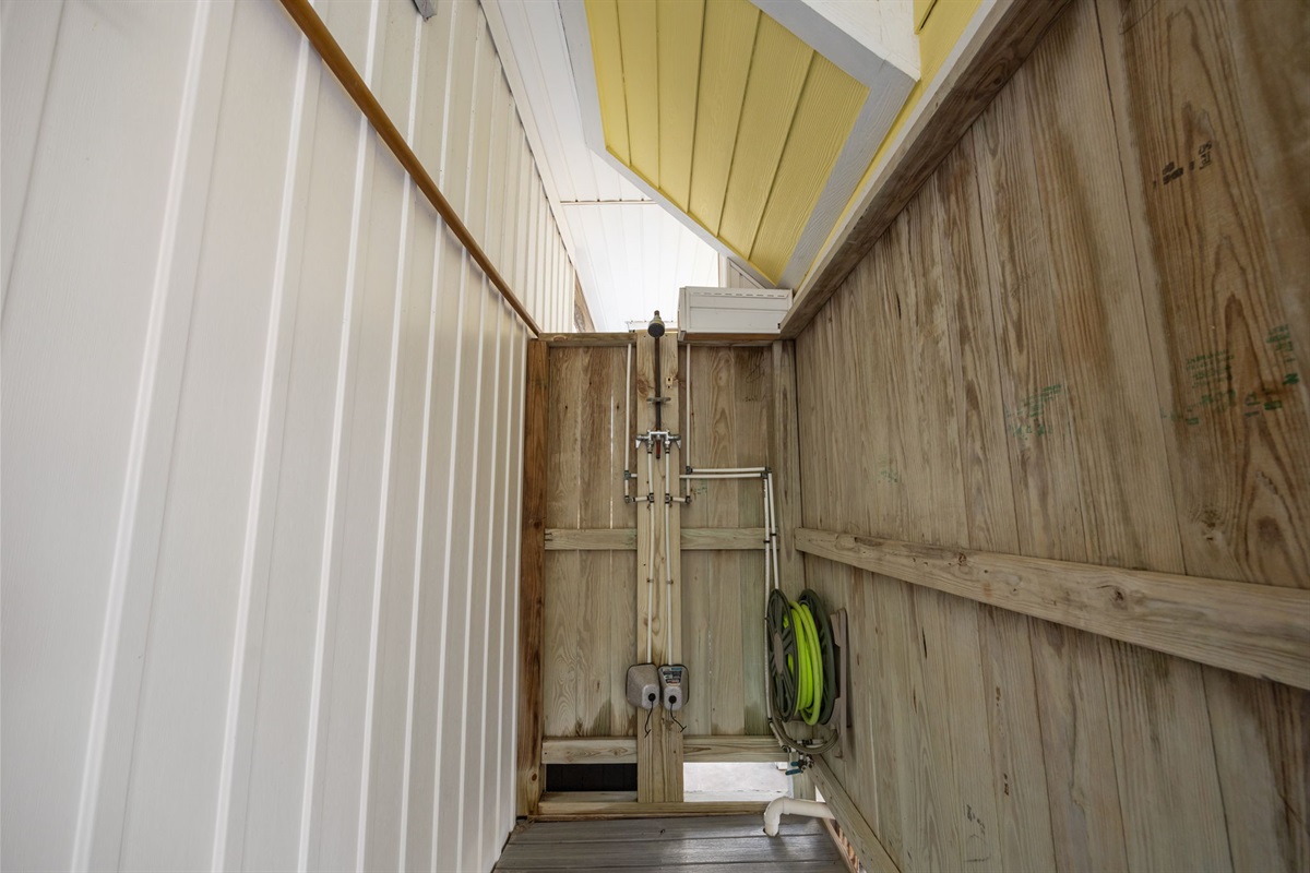 Private outdoor shower for rinsing off after the beach