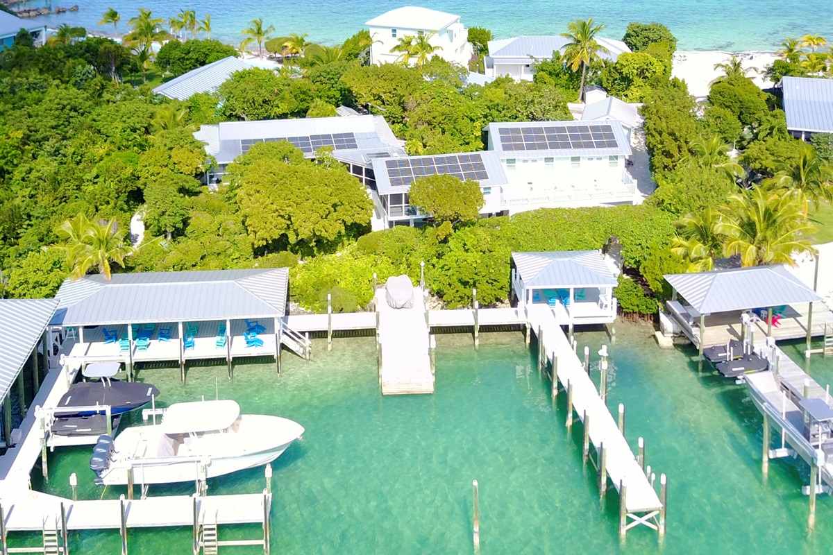 Our private marina slip for guests boats up to 60 feet. Water and Power available