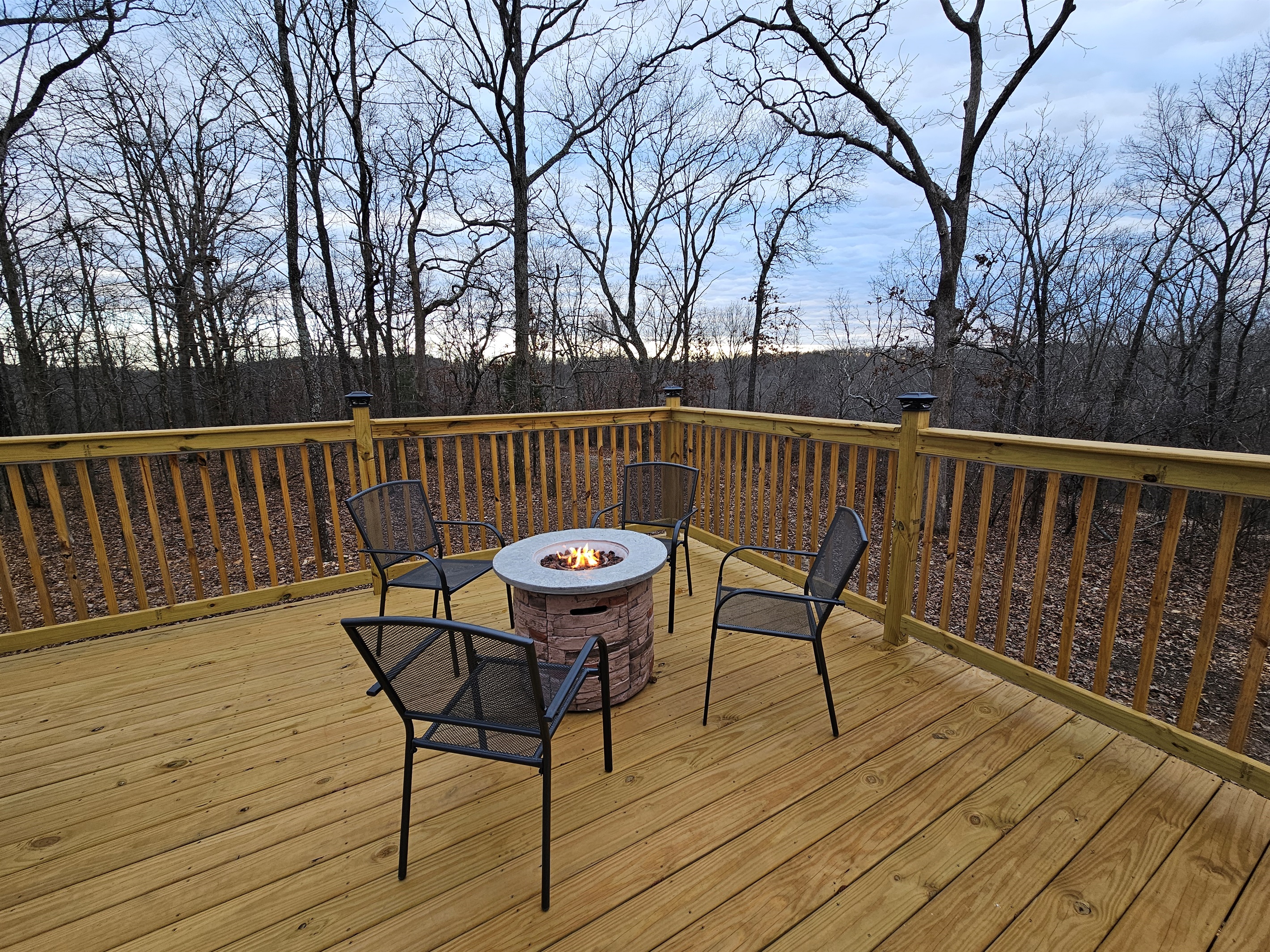 Evenings by the fire, surrounded by nothing but trees