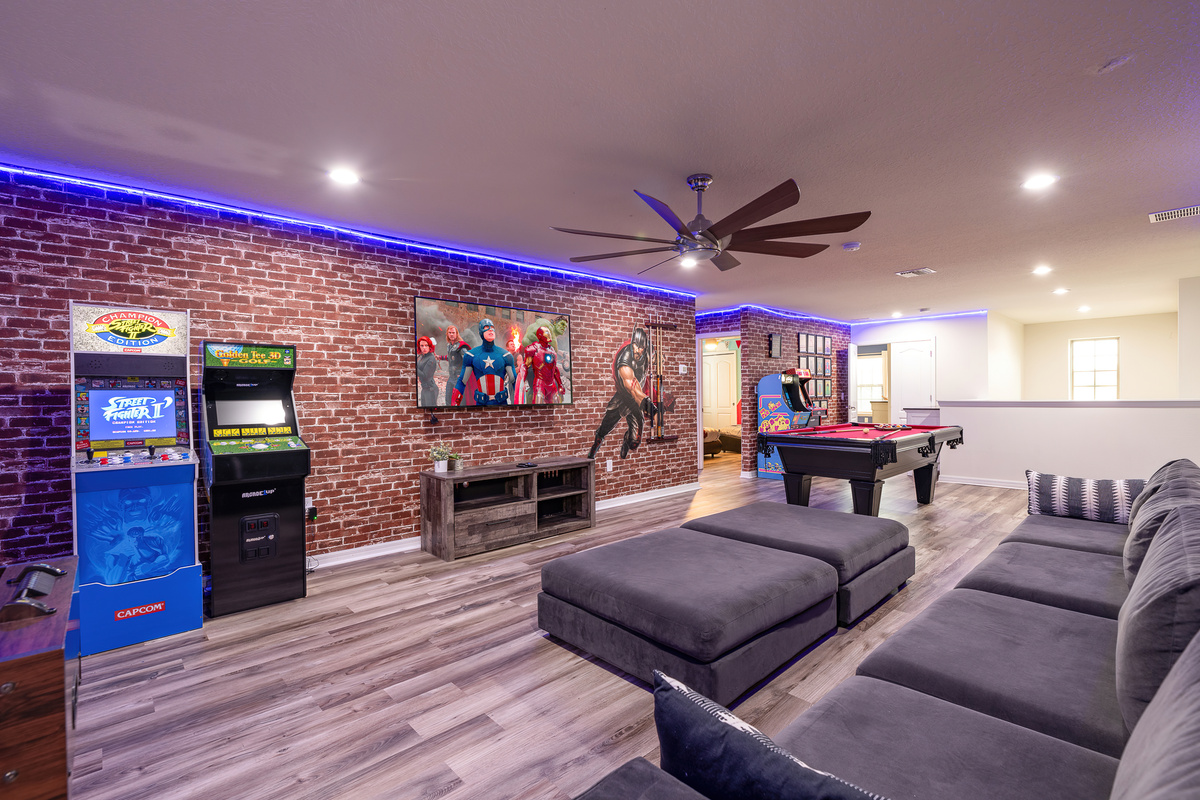 Game Room with Arcade and Pool Table
