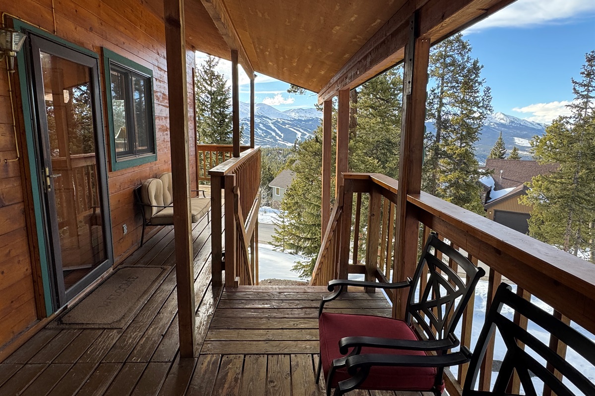 Scenic mountain views from every spot of large wrap-around deck.