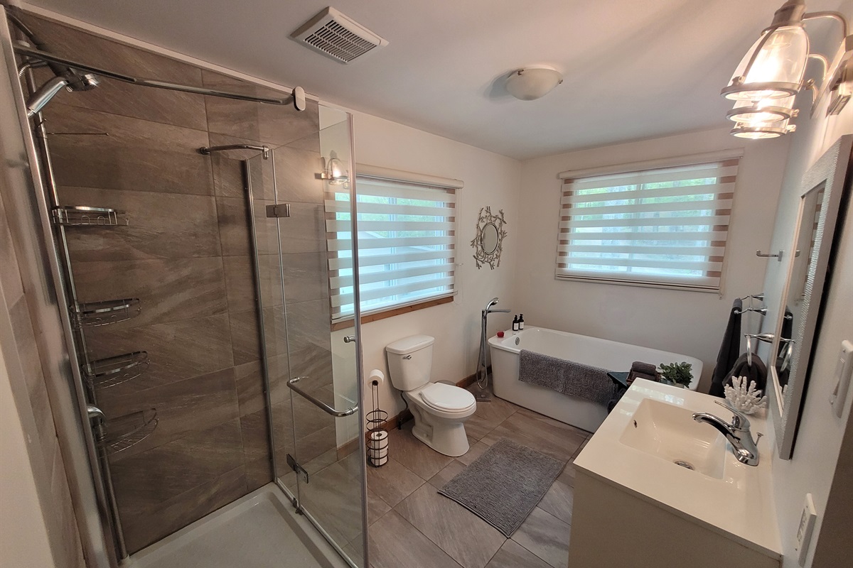 View of expansive, luxurious bathroom one