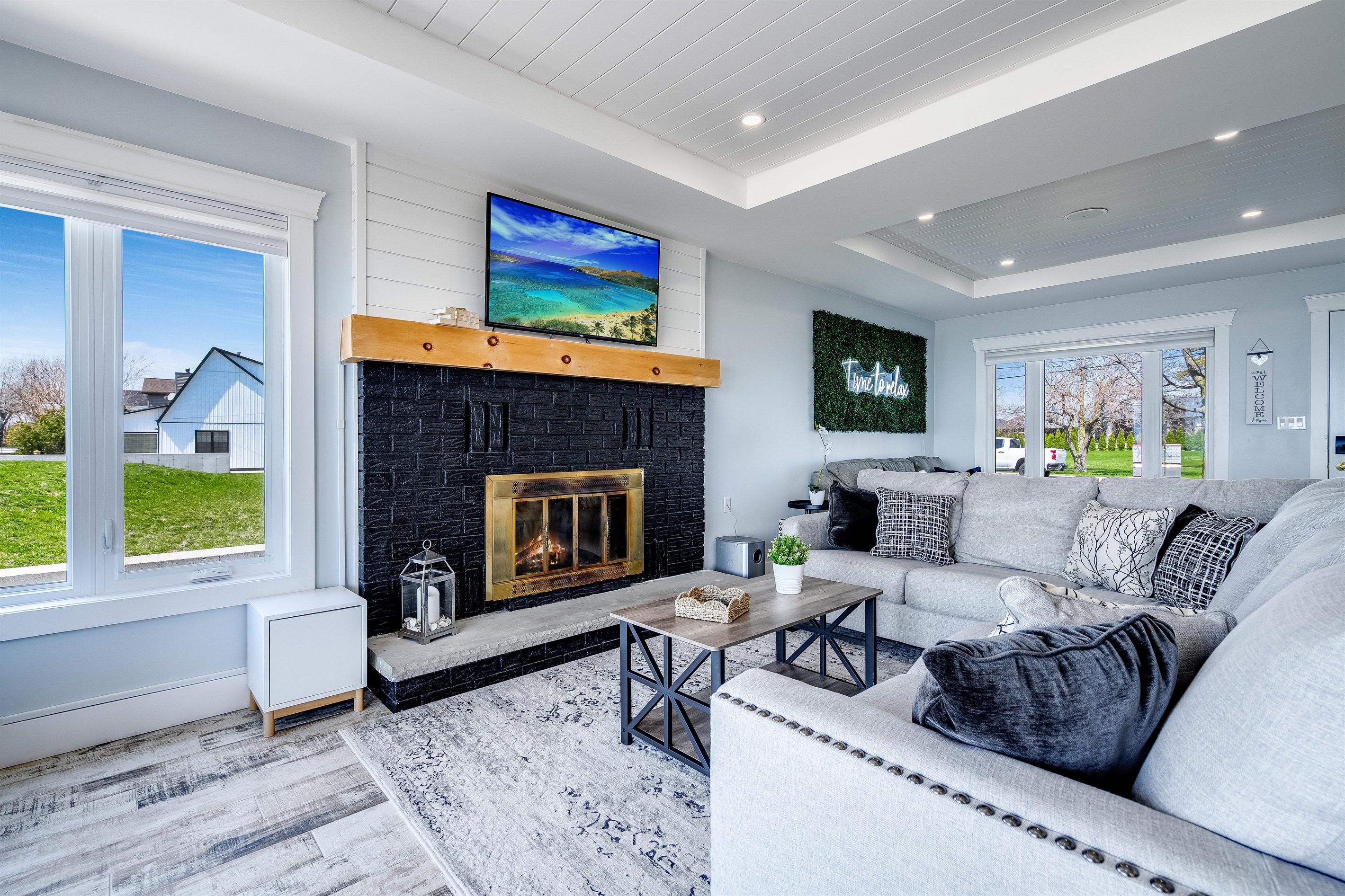 Statement lighting adds sculptural interest.