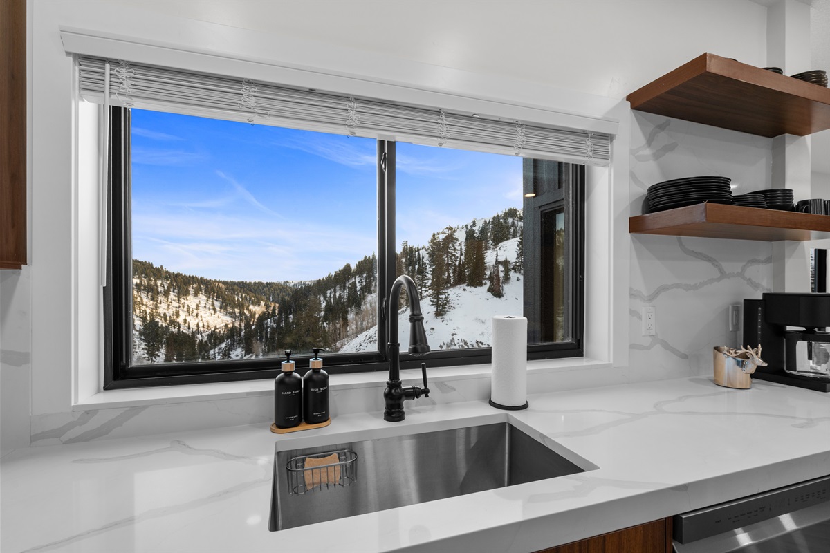 Mountain views from the kitchen sink.