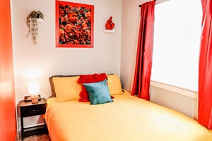 Experience Comfort and Convenience 🛏️💼📺 – Our room features a spacious double-sized bed, a functional desk for work or study, and a smart TV for your entertainment needs