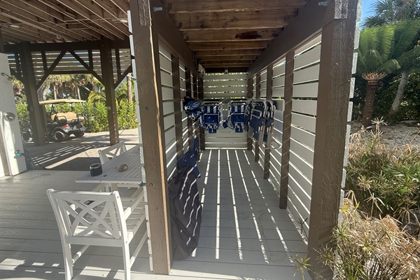 Storage area for beach chairs, umbrellas and games