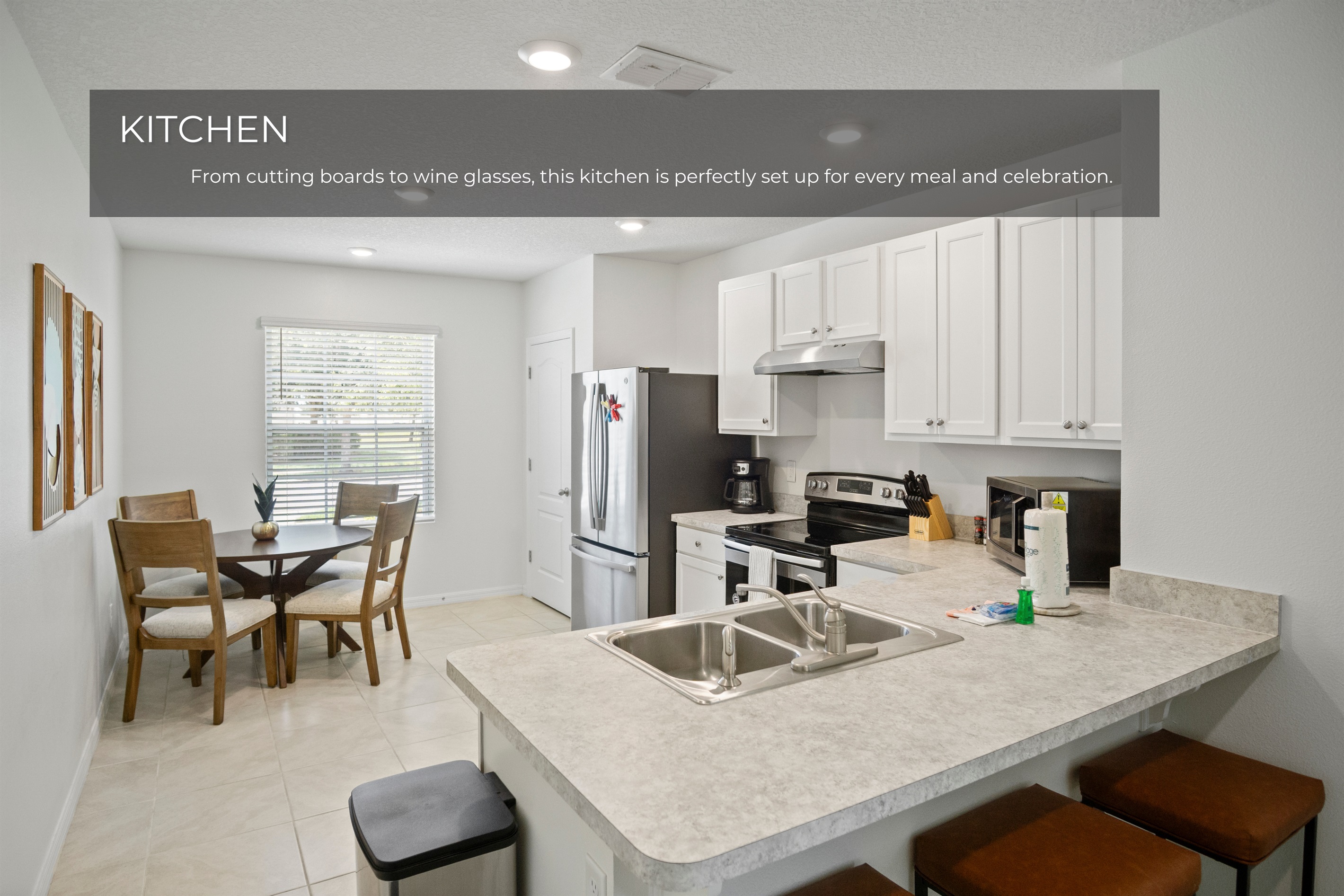 Clean, spacious kitchen with all essentials.